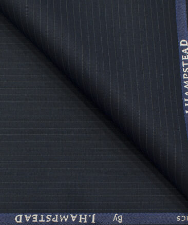 J.Hampstead Men's Polyester Viscose Striped 3.75 Meter Unstitched Suiting Fabric (Dark Navy Blue )