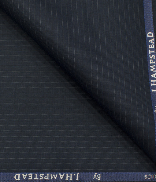 J.Hampstead Men's Polyester Viscose Striped 3.75 Meter Unstitched Suiting Fabric (Dark Navy Blue )