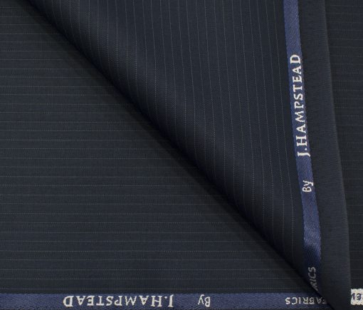 J.Hampstead Men's Polyester Viscose Striped 3.75 Meter Unstitched Suiting Fabric (Dark Navy Blue )