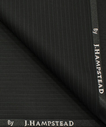 J.Hampstead Men's Polyester Viscose Striped 3.75 Meter Unstitched Suiting Fabric (Black)