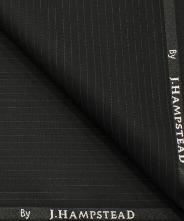 J.Hampstead Men's Polyester Viscose Striped 3.75 Meter Unstitched Suiting Fabric (Black)