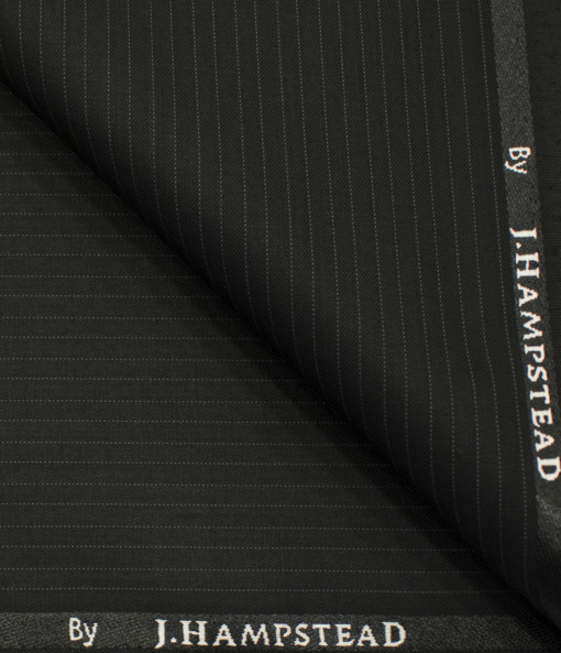 J.Hampstead Men's Polyester Viscose Striped 3.75 Meter Unstitched Suiting Fabric (Black)