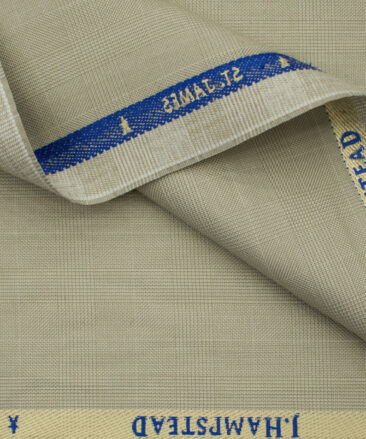 J.Hampstead Men's Polyester Viscose Checks 3.75 Meter Unstitched Suiting Fabric (Buttermilk Beige)