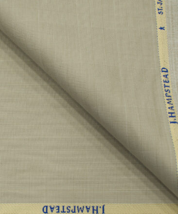 J.Hampstead Men's Polyester Viscose Checks 3.75 Meter Unstitched Suiting Fabric (Buttermilk Beige)