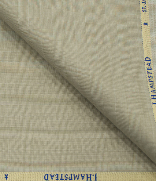 J.Hampstead Men's Polyester Viscose Checks 3.75 Meter Unstitched Suiting Fabric (Buttermilk Beige)