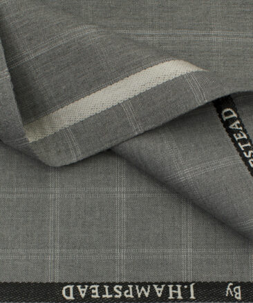 J.Hampstead Men's Polyester Viscose Checks 3.75 Meter Unstitched Suiting Fabric (Light Grey)