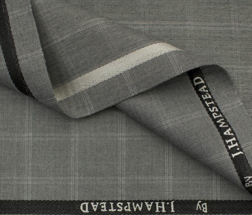 J.Hampstead Men's Polyester Viscose Checks 3.75 Meter Unstitched Suiting Fabric (Light Grey)