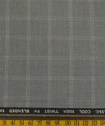 J.Hampstead Men's Polyester Viscose Checks 3.75 Meter Unstitched Suiting Fabric (Light Grey)