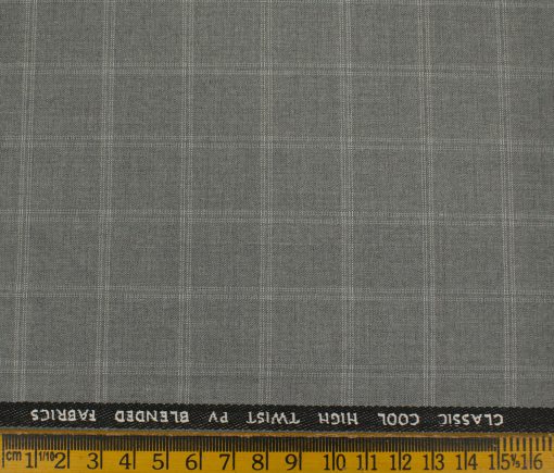 J.Hampstead Men's Polyester Viscose Checks 3.75 Meter Unstitched Suiting Fabric (Light Grey)