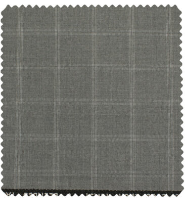 J.Hampstead Men's Polyester Viscose Checks 3.75 Meter Unstitched Suiting Fabric (Light Grey)