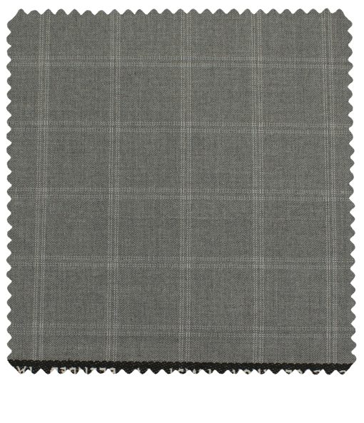 J.Hampstead Men's Polyester Viscose Checks 3.75 Meter Unstitched Suiting Fabric (Light Grey)