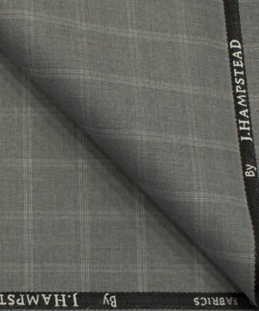 J.Hampstead Men's Polyester Viscose Checks 3.75 Meter Unstitched Suiting Fabric (Light Grey)