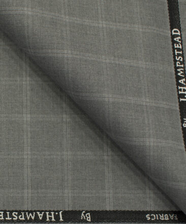 J.Hampstead Men's Polyester Viscose Checks 3.75 Meter Unstitched Suiting Fabric (Light Grey)