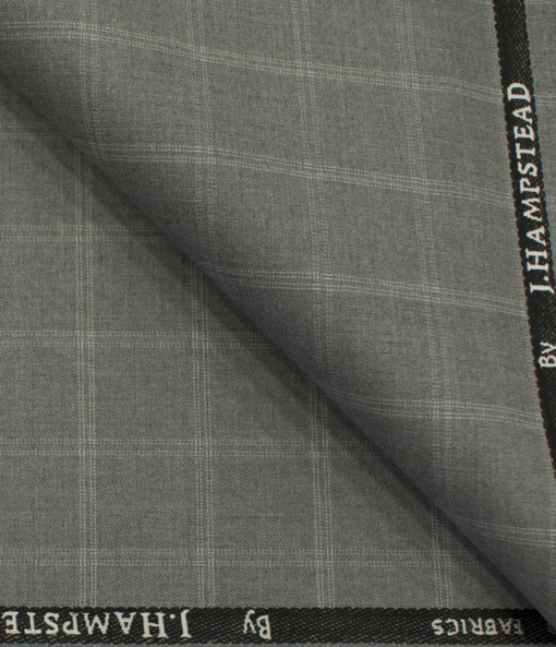 J.Hampstead Men's Polyester Viscose Checks 3.75 Meter Unstitched Suiting Fabric (Light Grey)