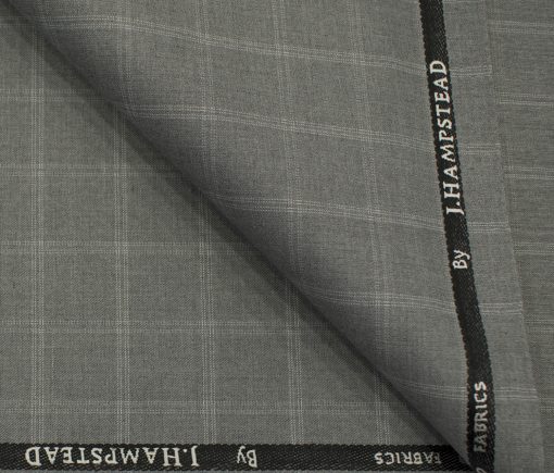 J.Hampstead Men's Polyester Viscose Checks 3.75 Meter Unstitched Suiting Fabric (Light Grey)