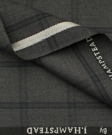 J.Hampstead Men's Polyester Viscose Checks 3.75 Meter Unstitched Suiting Fabric (Grey)