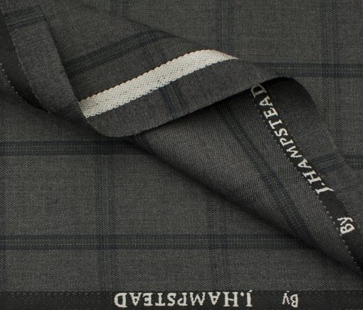 J.Hampstead Men's Polyester Viscose Checks 3.75 Meter Unstitched Suiting Fabric (Grey)