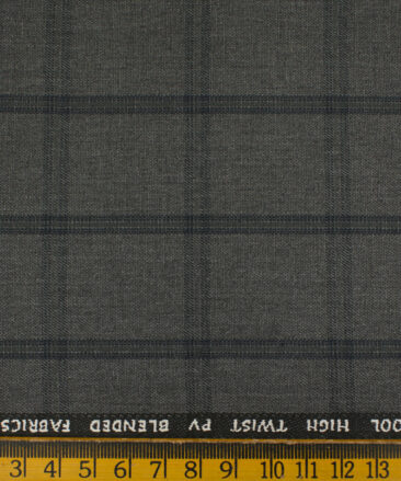 J.Hampstead Men's Polyester Viscose Checks 3.75 Meter Unstitched Suiting Fabric (Grey)