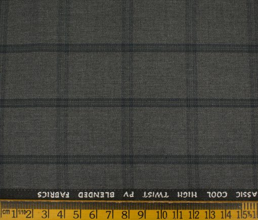 J.Hampstead Men's Polyester Viscose Checks 3.75 Meter Unstitched Suiting Fabric (Grey)