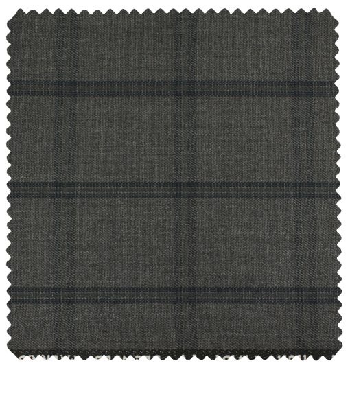 J.Hampstead Men's Polyester Viscose Checks 3.75 Meter Unstitched Suiting Fabric (Grey)