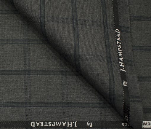 J.Hampstead Men's Polyester Viscose Checks 3.75 Meter Unstitched Suiting Fabric (Grey)