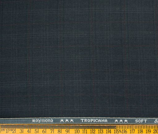 Raymond Men's Polyester Viscose Checks  Unstitched Suiting Fabric (Dark Blue)