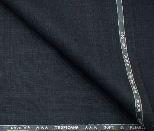 Raymond Men's Polyester Viscose Checks  Unstitched Suiting Fabric (Dark Blue)