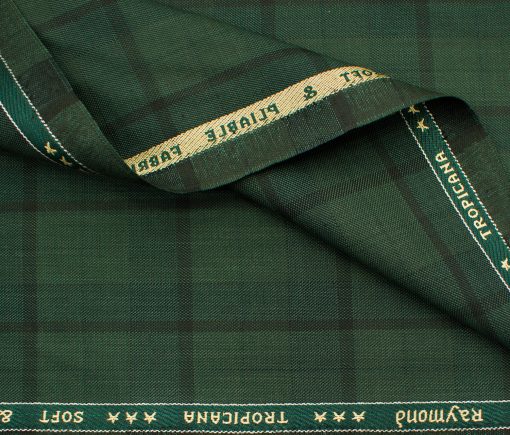 Raymond Men's Polyester Viscose Checks  Unstitched Suiting Fabric (Moss Green)