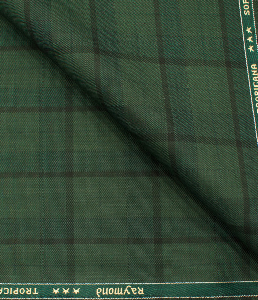 Raymond Men's Polyester Viscose Checks  Unstitched Suiting Fabric (Moss Green)