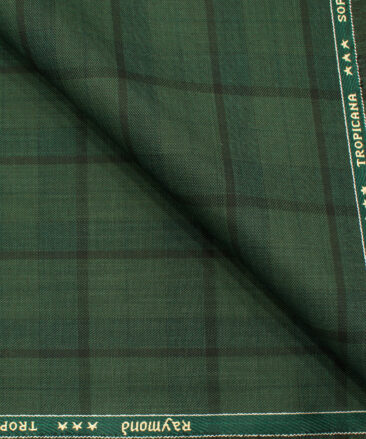 Raymond Men's Polyester Viscose Checks  Unstitched Suiting Fabric (Moss Green)