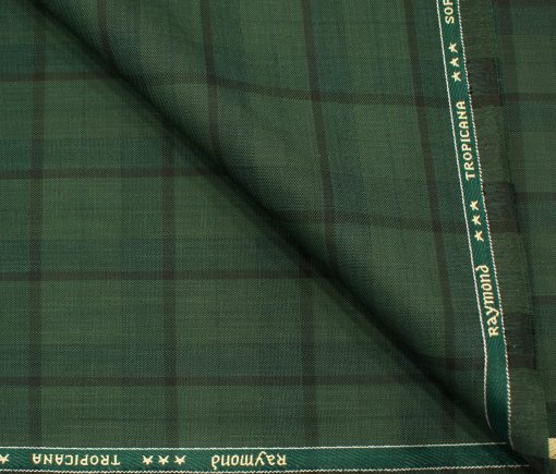 Raymond Men's Polyester Viscose Checks  Unstitched Suiting Fabric (Moss Green)