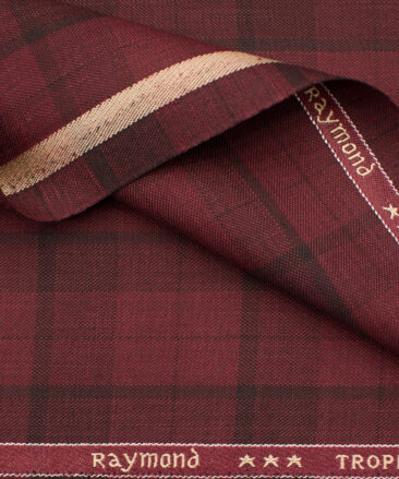 Raymond Men's Polyester Viscose Checks  Unstitched Suiting Fabric (Maroon Red)