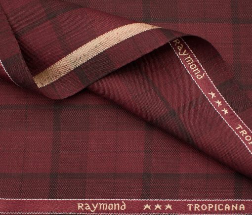 Raymond Men's Polyester Viscose Checks  Unstitched Suiting Fabric (Maroon Red)