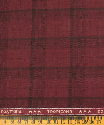 Raymond Men's Polyester Viscose Checks  Unstitched Suiting Fabric (Maroon Red)