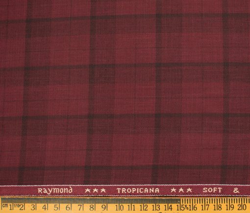 Raymond Men's Polyester Viscose Checks  Unstitched Suiting Fabric (Maroon Red)