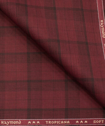 Raymond Men's Polyester Viscose Checks  Unstitched Suiting Fabric (Maroon Red)