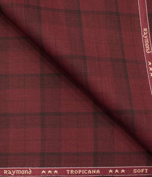 Raymond Men's Polyester Viscose Checks  Unstitched Suiting Fabric (Maroon Red)