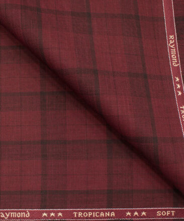 Raymond Men's Polyester Viscose Checks  Unstitched Suiting Fabric (Maroon Red)