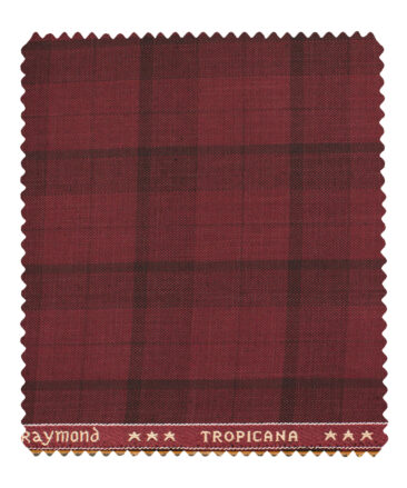 Raymond Men's Polyester Viscose Checks  Unstitched Suiting Fabric (Maroon Red)