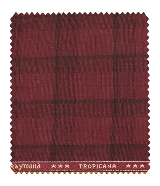 Raymond Men's Polyester Viscose Checks  Unstitched Suiting Fabric (Maroon Red)