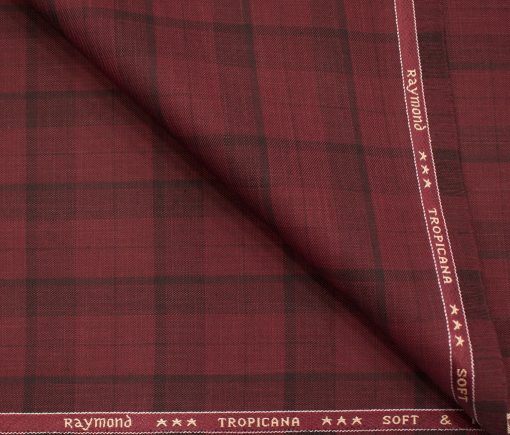 Raymond Men's Polyester Viscose Checks  Unstitched Suiting Fabric (Maroon Red)