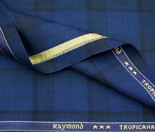 Raymond Men's Polyester Viscose Checks  Unstitched Suiting Fabric (Royal Blue)