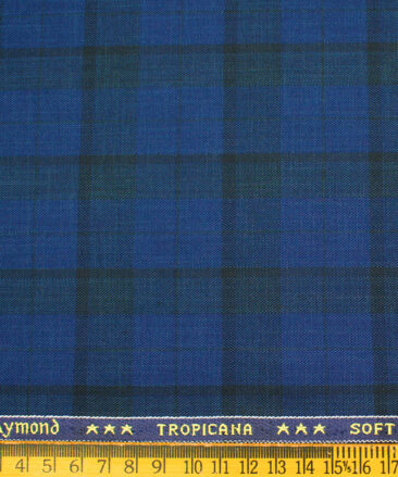 Raymond Men's Polyester Viscose Checks  Unstitched Suiting Fabric (Royal Blue)