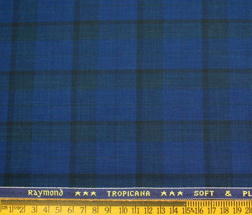 Raymond Men's Polyester Viscose Checks  Unstitched Suiting Fabric (Royal Blue)