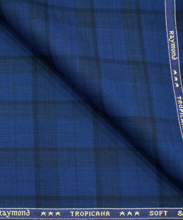 Raymond Men's Polyester Viscose Checks  Unstitched Suiting Fabric (Royal Blue)