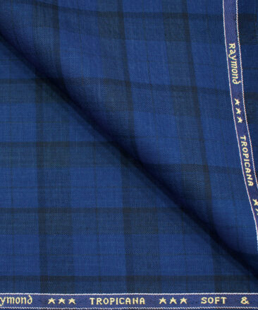 Raymond Men's Polyester Viscose Checks  Unstitched Suiting Fabric (Royal Blue)