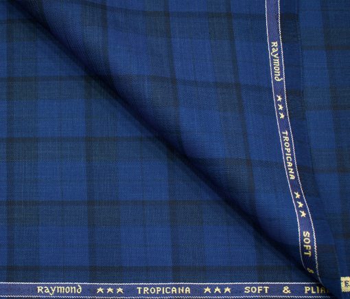 Raymond Men's Polyester Viscose Checks  Unstitched Suiting Fabric (Royal Blue)