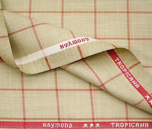 Raymond Men's Polyester Viscose Checks  Unstitched Suiting Fabric (Tan Beige)