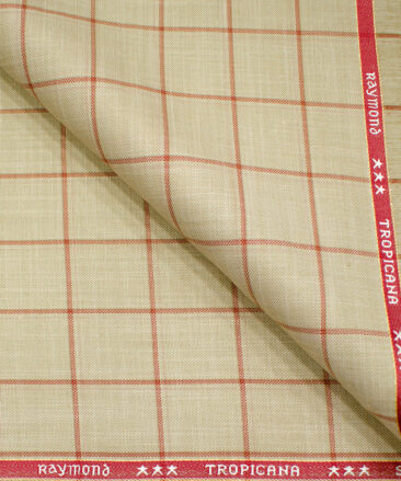 Raymond Men's Polyester Viscose Checks  Unstitched Suiting Fabric (Tan Beige)