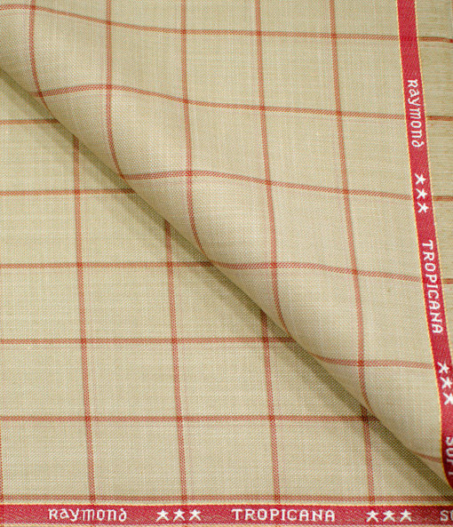 Raymond Men's Polyester Viscose Checks  Unstitched Suiting Fabric (Tan Beige)